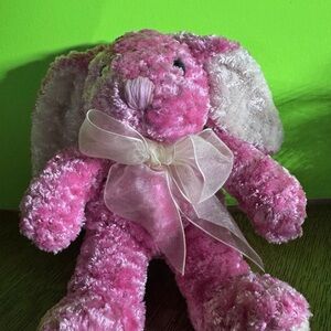 Main Joy Ltd Vintage Pink Bunny Rabbit Plush 5” Sitting Fuzzy Curly Fur Rare
